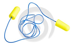 Yellow earplugs with blue band