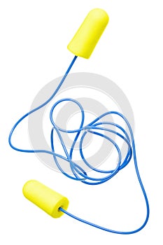 Yellow earplugs with blue band