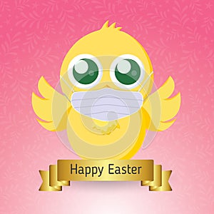 Yellow Easter Chick in Medical Mask - Vector