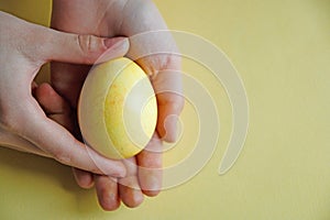 Yellow Easter egg in the Palm of your hand