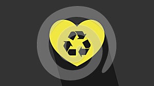 Yellow Eco friendly heart icon isolated on grey background. Heart eco recycle nature bio. Environmental concept. 4K