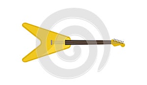 Yellow electric guitar, rock music instrument vector Illustration on a white background