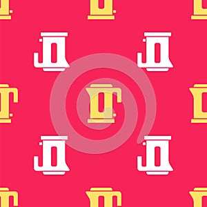 Yellow Electric kettle icon isolated seamless pattern on red background. Teapot icon. Vector