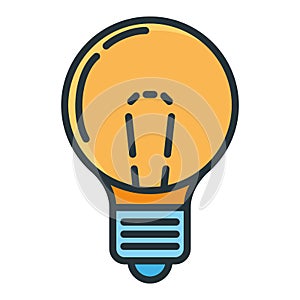 Yellow electric light bulb home icon, concept lamp line flat vector illustration, isolated on white