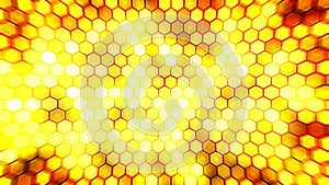 Yellow electric lightning honeycomb background. Glowing electric hexagon with shining light. Business technology loop animation.