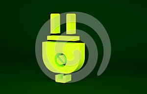 Yellow Electric plug icon isolated on green background. Concept of connection and disconnection of the electricity