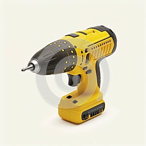 Yellow electric screwdriver drill isolated on white background. Generative AI