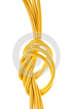 Yellow electrical cables with loop