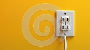 Yellow electrical outlet on a yellow wall. Minimalist design concept