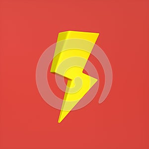 Yellow Electro Lightning Sign Isolated Over Red Background.