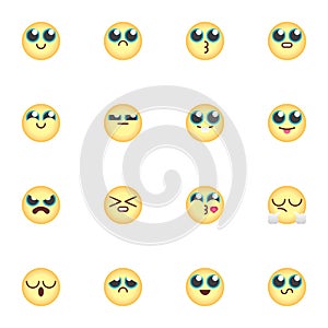 Yellow emoji collection, flat icons set