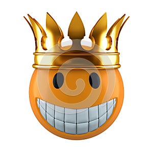 Yellow emoji sphere with golden crown.