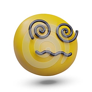 Yellow emoji with spiral eyes and mouth. Cartoon emoticon under hypnosis