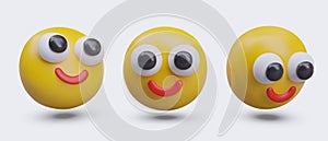 Yellow emoticon with smile and big eyes. Reaction of happiness