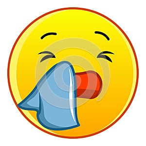 Yellow emoticon wiping his nose icon cartoon style