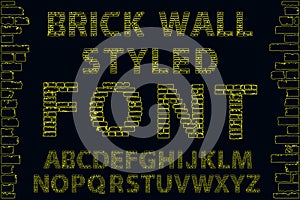 Yellow empty decorative brick wall style font. Vector illustration