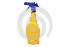 Yellow empty plastic spray detergent bottle isolated on white background. Packaging layout template collection. With clipping path
