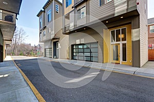 Yellow entrance door of apartment building