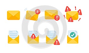 Yellow envelope. The concept of communication and email notification via online channels