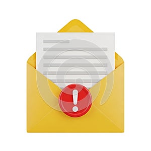 Yellow Envelope with Document and Red Exclamation Mark Alert Icon email message