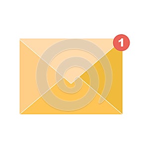 Yellow envelope in the form of an icon with a red circle and a number