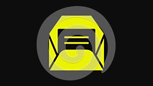 Yellow Envelope icon isolated on black background. Received message concept. New, email incoming message, sms. Mail