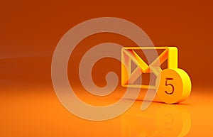 Yellow Envelope icon isolated on orange background. Received message concept. New, email incoming message, sms. Mail