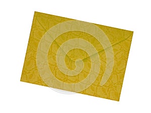 Yellow envelope isolated on white background. Kraft paper with subtle fibers and geometric pattern. Vintage style.