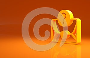 Yellow Envelope with question mark icon isolated on orange background. Letter with question mark symbol. Send in request