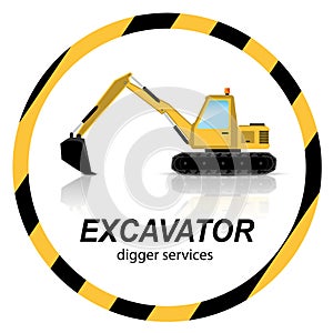 Yellow Excavator, digger machines on banner