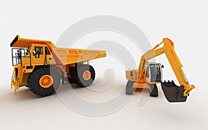 Yellow Excavator and Dump