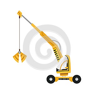 Yellow excavator. Isolated on white background. Special equipment. Construction machinery. Vector illustration.