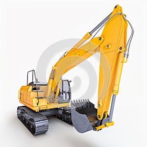 Yellow excavator machine on the white background