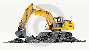 Yellow excavator moving earth at a construction site