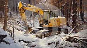 Yellow Excavator In The Woods: A Photorealistic Digg Image