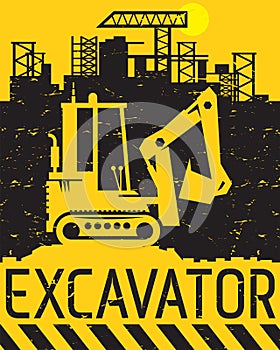 Yellow excavator work on construction site