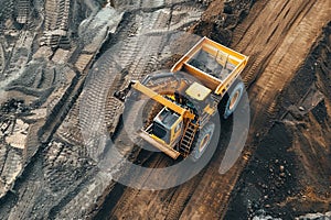 Aerial View of Excavator Working on Dirt Road photo