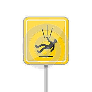 Yellow Fall danger sign, simple vector icon