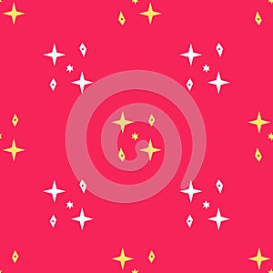 Yellow Falling stars icon isolated seamless pattern on red background. Meteoroid, meteorite, comet, asteroid, star icon