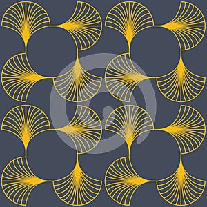 Yellow fan on dark gray background art deco seamless pattern