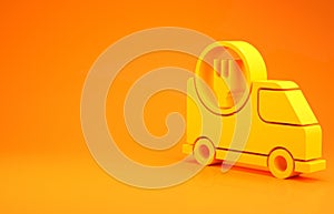Yellow Fast round the clock delivery by car icon isolated on orange background. 3d illustration 3D render