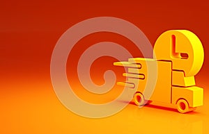 Yellow Fast round the clock delivery by car icon isolated on orange background. Minimalism concept. 3d illustration 3D