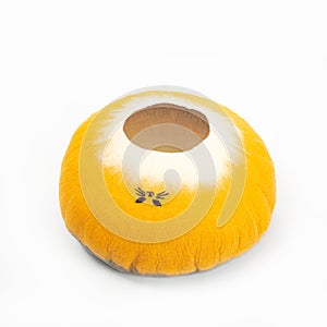 Yellow Felt Pet Bed on White Background