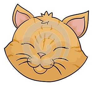 Yellow female cat face with striped fur and quiff, Vector illustration