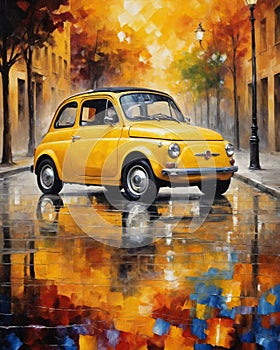 A yellow FIAT 500 Cinquecento,printable art,wall decor,background,wallpaper