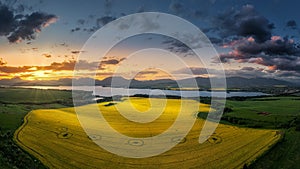 Yellow field with crop circles near Liptovska Mara dam