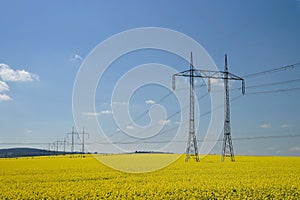 Yellow field and High-voltage power lines