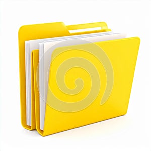 Yellow File Folder with Documents on White Background