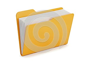 Yellow file folder filled with documents 3d render illustration