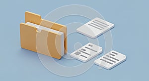 Yellow file folder icon with white documents on a light blue background. The folder is